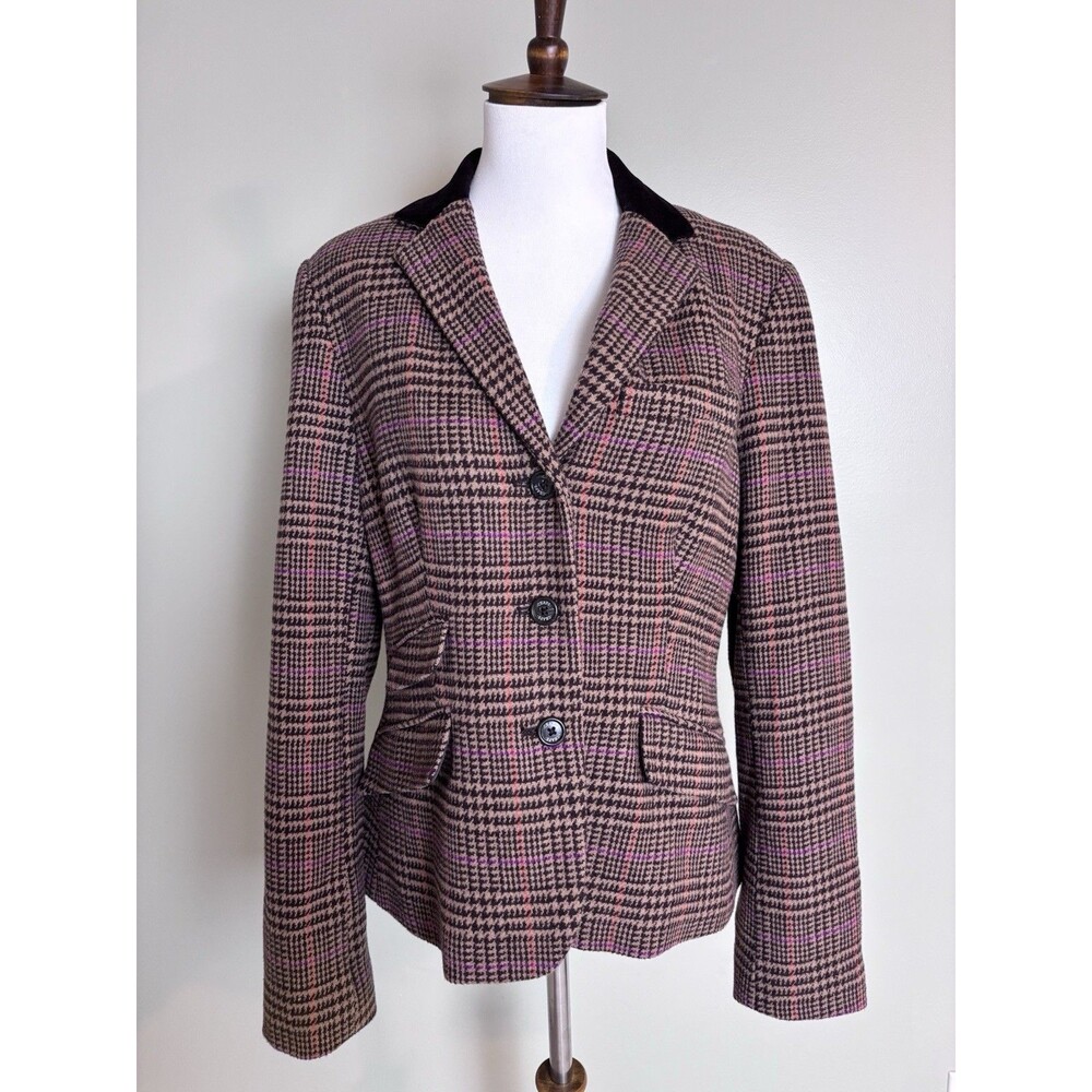 Chaps Womens Blazer Wool Houndstooth Equestrian Preppy Academia Jacket Sz 10